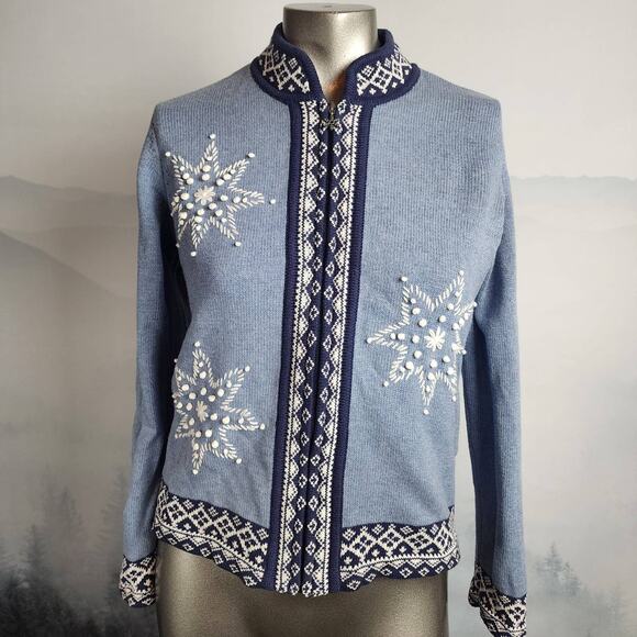 Vintage The TOG Shop Blue Snowflake Winter / Christmas Cardigan | Women's PS - Picture 1 of 12
